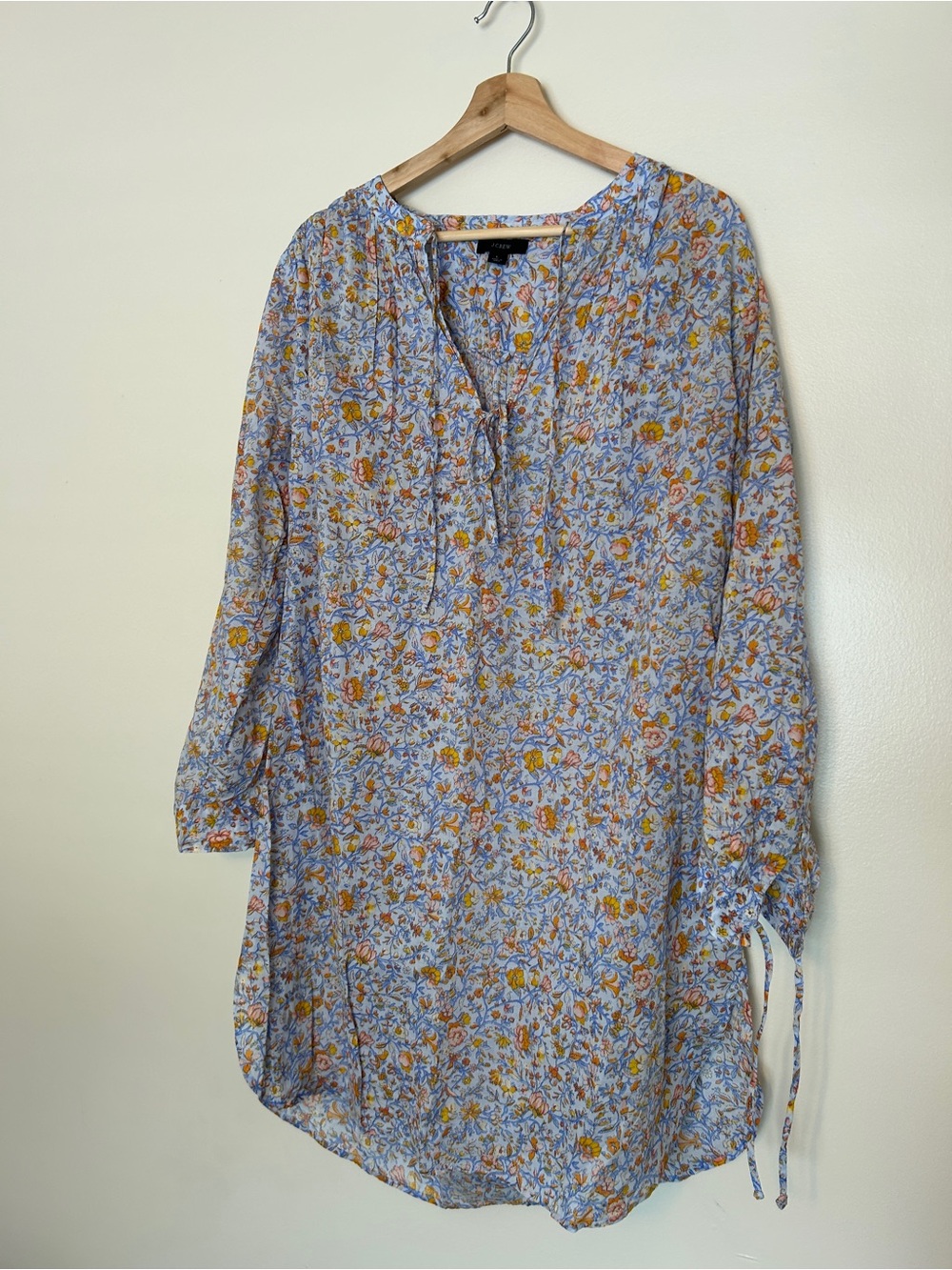 J. Crew Light Blue Floral Long-Sleeve Tunic Dress